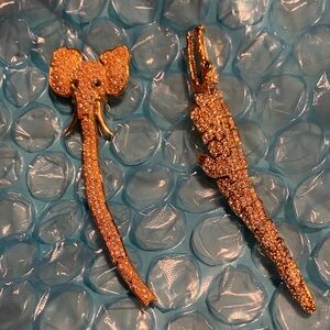 Gold Elephant and Crocodile Brooch Set